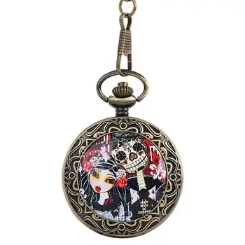 

Bronze large thick chain ghost bride retro pocket watch Fashion bride body theme pocket watch