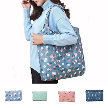 

Foldable Reusable Shopping Bag Women Floral Print Casual Supermarket Bag Eco Handbags Multi-functional Portable Pouch Tote #121