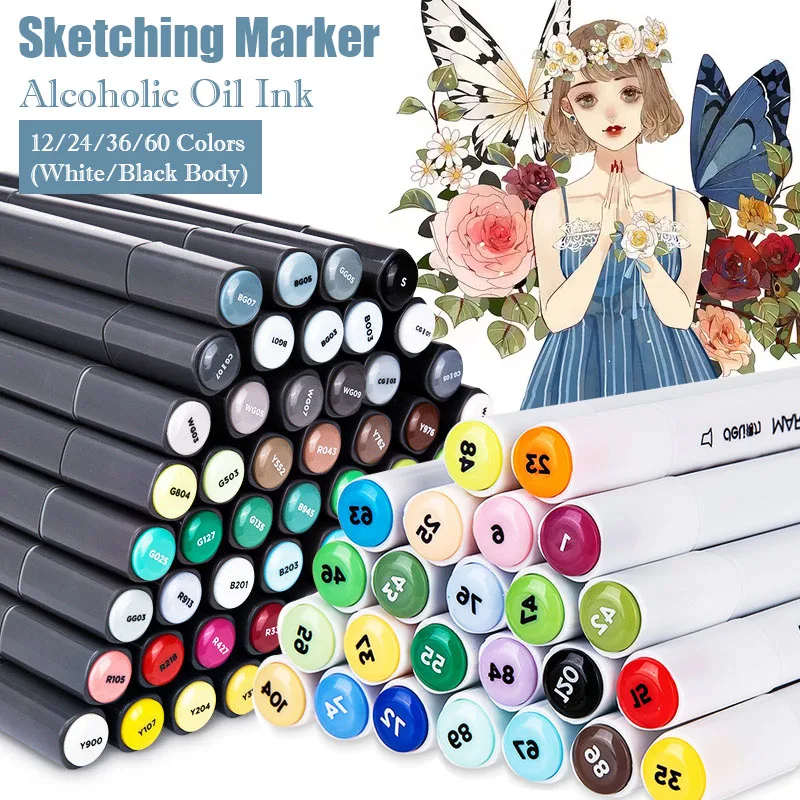 

12/24/36/48/60 Color Dual Headed Art Brushes alcohol Based Manga Markers Set For Drawing Children's Colored Marker Art Supplies
