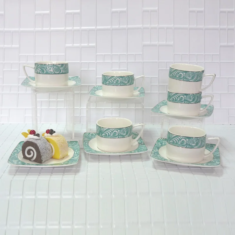 

High quality bone china coffee set deluxe Cyan pattern A set of 12 pieces 200ml Birthday Holiday Gift