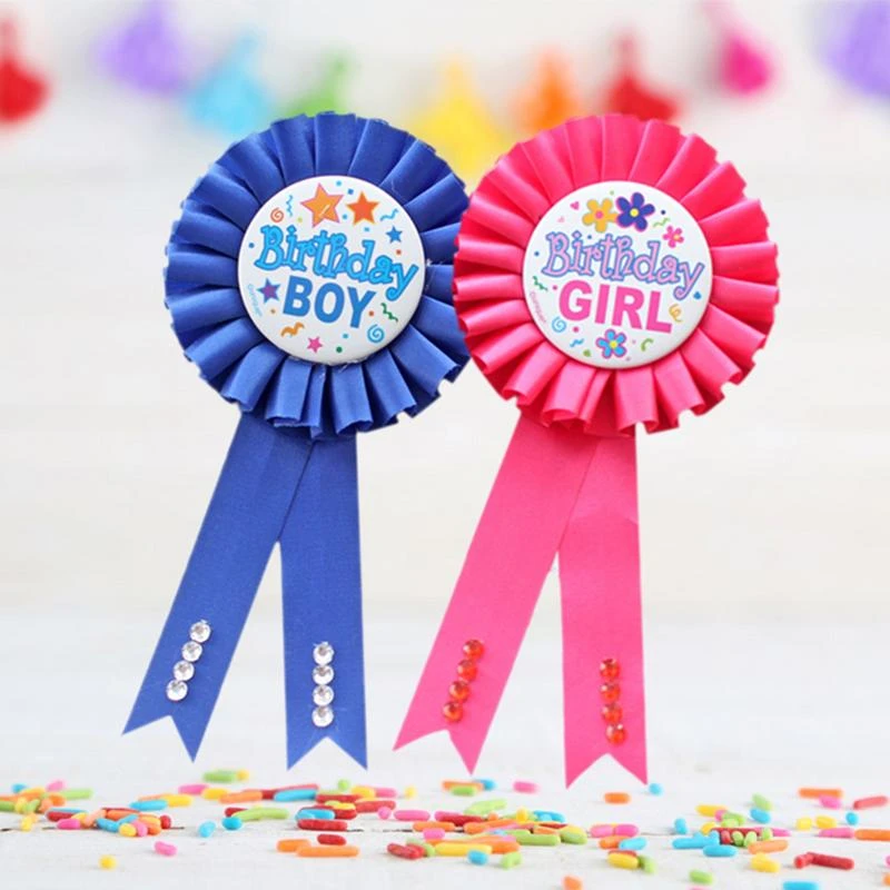 1 ピース セットピンクブルー少年少女誕生日バッジベビーシャワーの好意ピンリボンバッジ子供キッズ誕生日パーティーの装飾 Party Diy Decorations Aliexpress