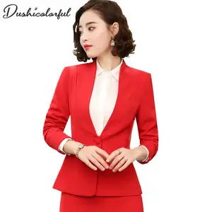 Elegant Fashion Tops Long Sleeve V-Neck Red Blazer Women Slim Business Suit Jacket Office Ladies Plus Size Work Wear Coat