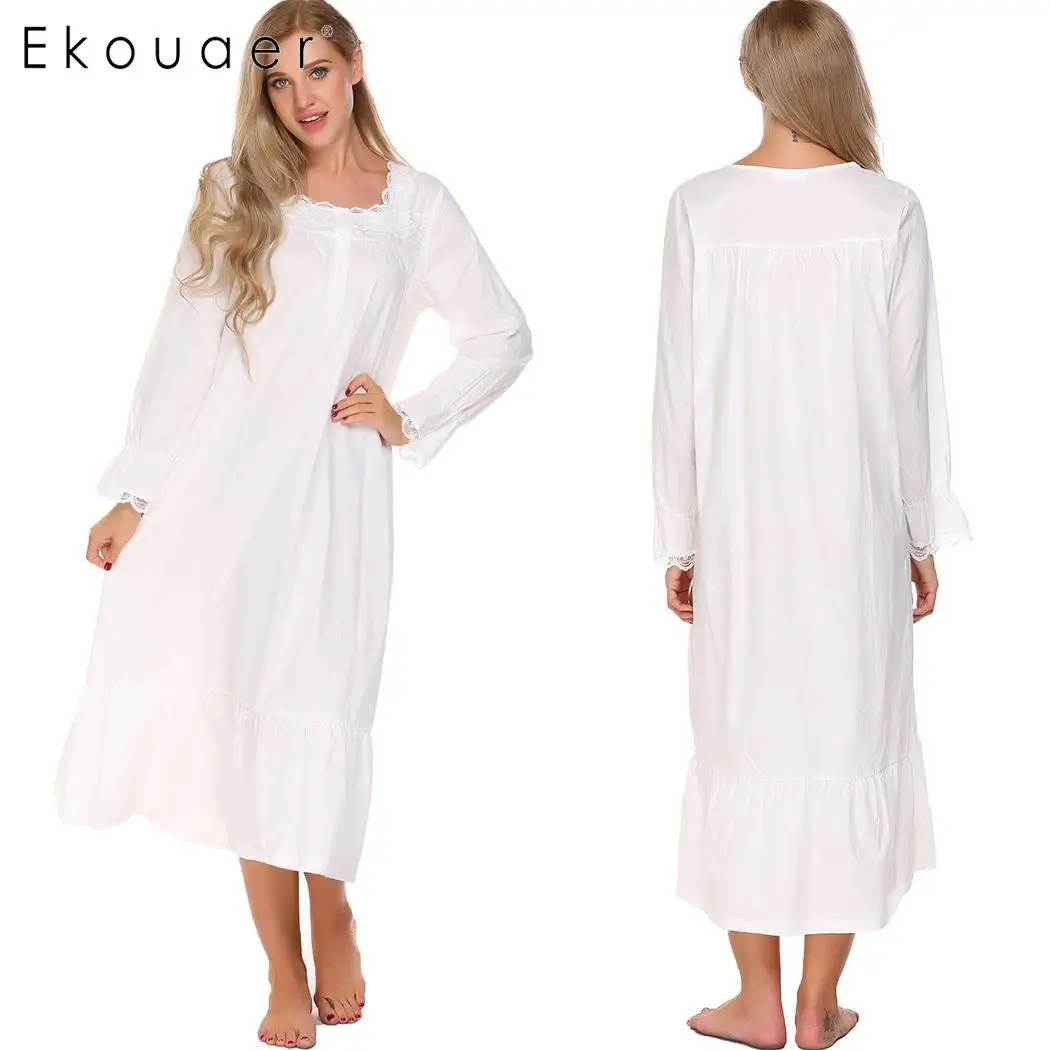 Ekouaer Womens Victorian Vintage Long Nightgown Ruffle Neck Sleep Dress