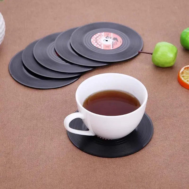

6pcs/set Round Anti-slip Heat Resistant Vintage CD Vinyl Record Beverage Drinks Coasters Placemat Cup Coffee Mug Mat Table Pad