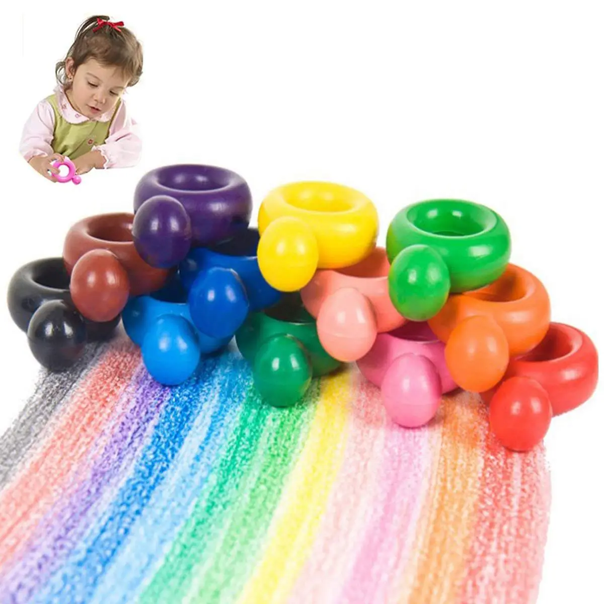 Мелки для малышей, 12 цветов, цветные мелки для малышей, моющиеся восковые мелки в форме кольца для малышей, мелки для рук, каракули T