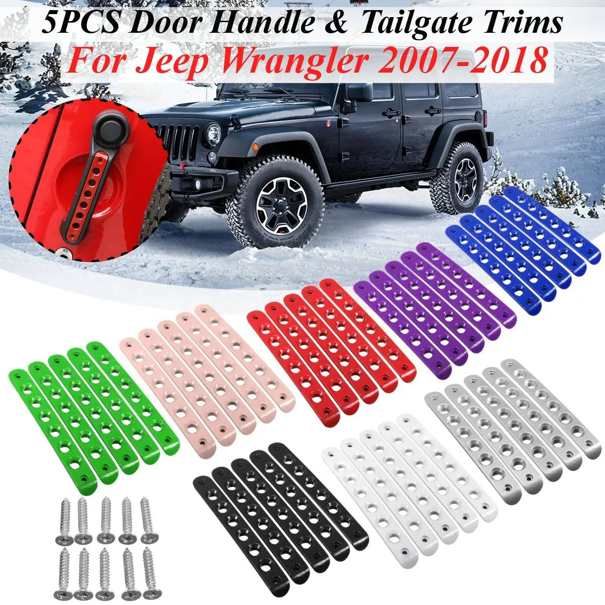 

New 5PCS Door Handle & Tailgate Aluminum Trims Insert Front Door Handle Insert For Jeep for Wrangler 2007-2018