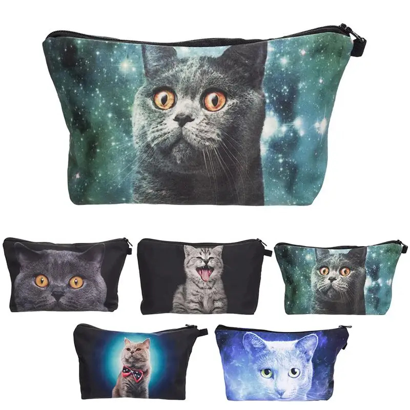  New 3D Kittens Printed Female Storage Makeup Bags Women Girls Clutch Bags Cute Cartoon Cat Travel C