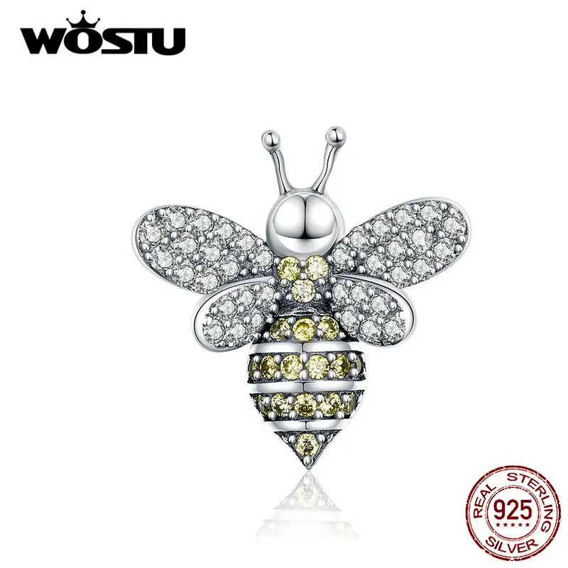 

WOSTU Queen Bee Beads 925 Sterling Silver Charm With Silicon Fit Original Bracelet Pendant Wedding DIY Jewelry Making CQC1194