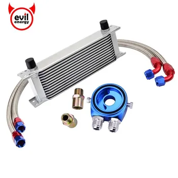 

evil energy 10AN Stainless Steel Engine Transmission Oil Cooler+Aluminum Oil Filter Sandwich Adapter+Fuel Hose Line Fitting