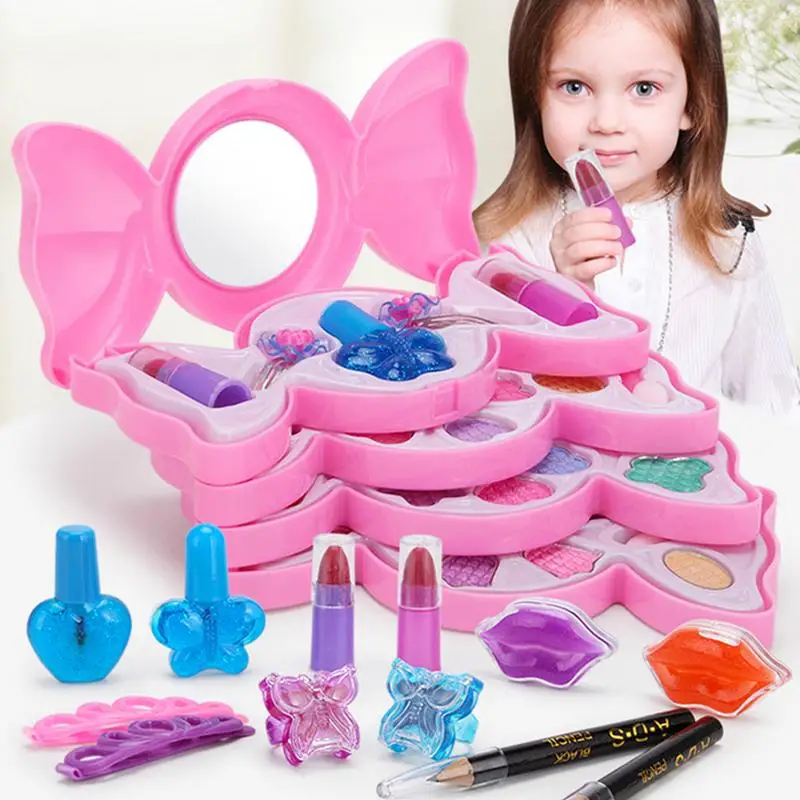 Baby Girl Pretend Play Toy Washable Makeup Toys Safe Kids Girls Makeup Kit Toy Cosmetics Play Sets Best Birthday Gifts for Girls