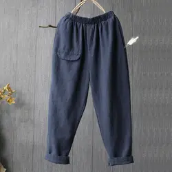 Модные женские удобные повседневные свободные длинные брюки осенние карманы брюки M ~ 5XL