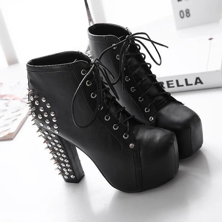 

2018 women high heels Platform Rivet heel High Pumps Female Fashion Sexy Extreme High Heel Pumps Size 35-41 schoenen