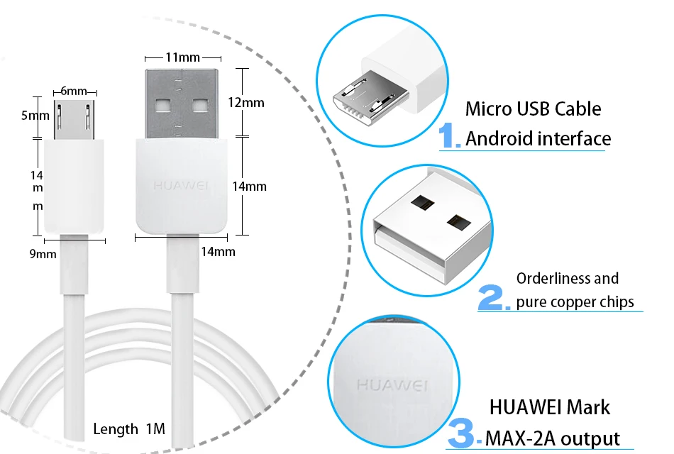 Кабель HUAWEI 2A быстрое зарядное устройство Micro USB кабель для P7 P8/P9 Lite/P10 Lite mate 7 8 S Honor 6X 7A 7C 5X 5A 6S