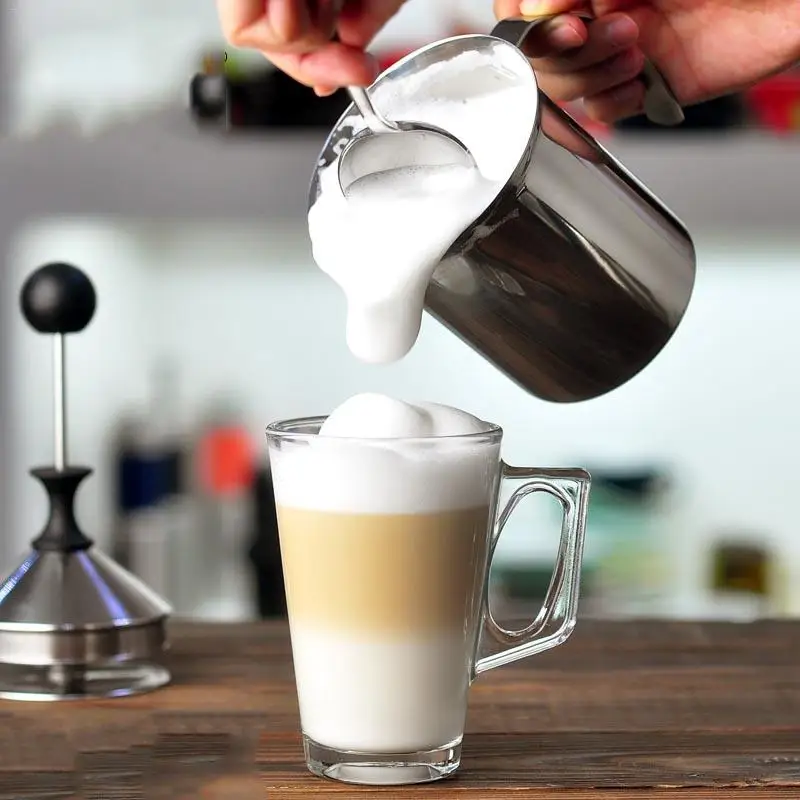 

Stainless Steel Manual Double-layer Milk Mixer Coffee Pots Kitchen Bar Milk Container Bottles