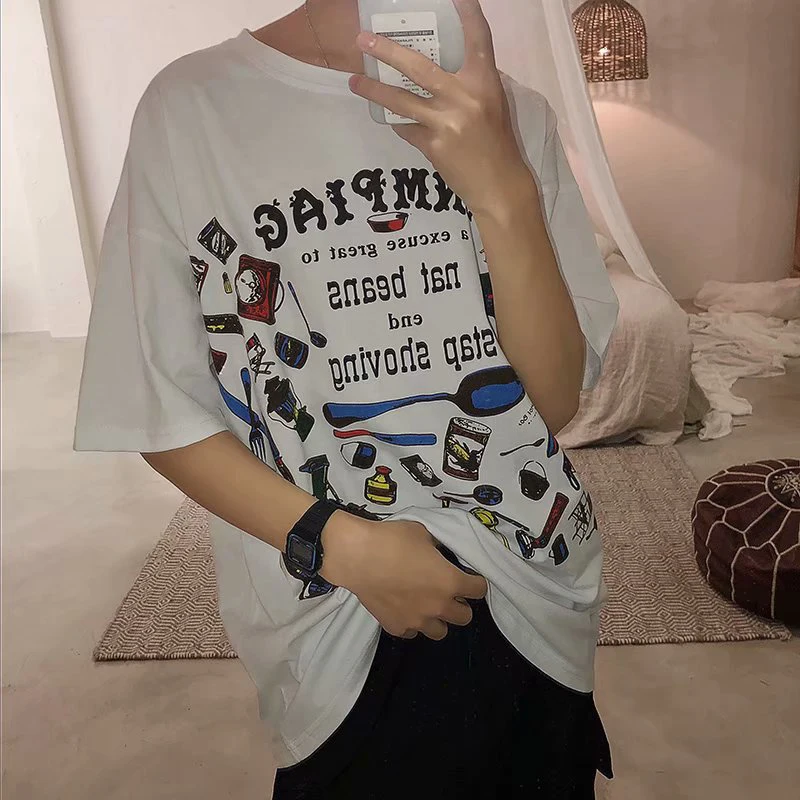 

Men's Short-sleeved T-shirt 2019 Summer New Loose Round Neck Print Fashion Lovers Wear Students Youth Casual Men's Clothing