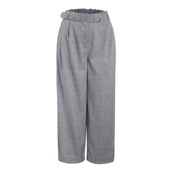 

spring autumn western style fashion slim plaid striped SML XL XXL belt woman Casual straight pants lady ankle-length trousers