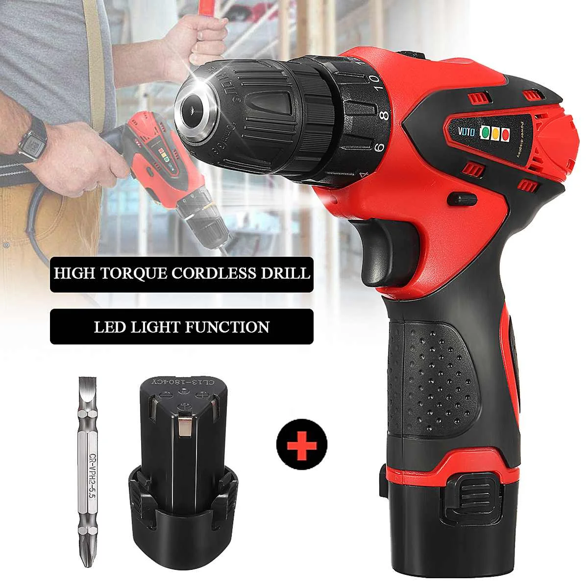 

12V Electric Screwdriver Drill +Double Lithium Battery Rechargeable Wireless Cordless Handling Screwdriver
