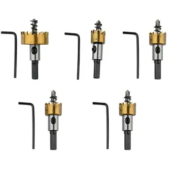 

5PCS/Lot Titanium HSS Drill Bit Hole Saw with 5 Wrenches for Wood Metal Alloy 16mm 18.5mm 20mm 25mm 30mm Drilling Tap Kit