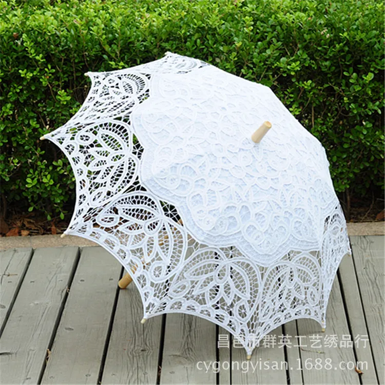 

Shandong Manufacturer Lace Craft Umbrella Wedding Photography Props Dance Crochet Embroidered Cotton Umbrella White