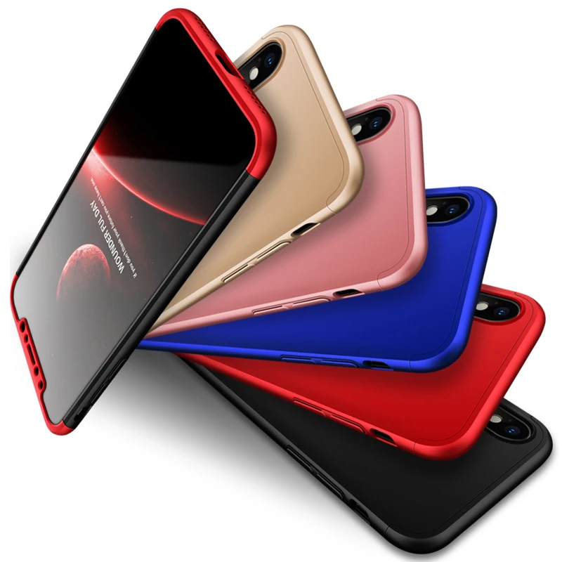 Чехол для iPhone X 10 XS XR XSMax чехол 360 градусов Полная защита жесткого PC 3 в 1 матовый iPhone5