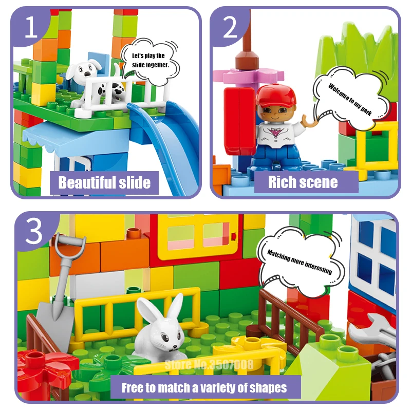 113/226 PCS Big Building Blocks ABS Children Educational DIY Amusement Park Assemble Bricks Compatible LegoINGlys Duplo Blocks