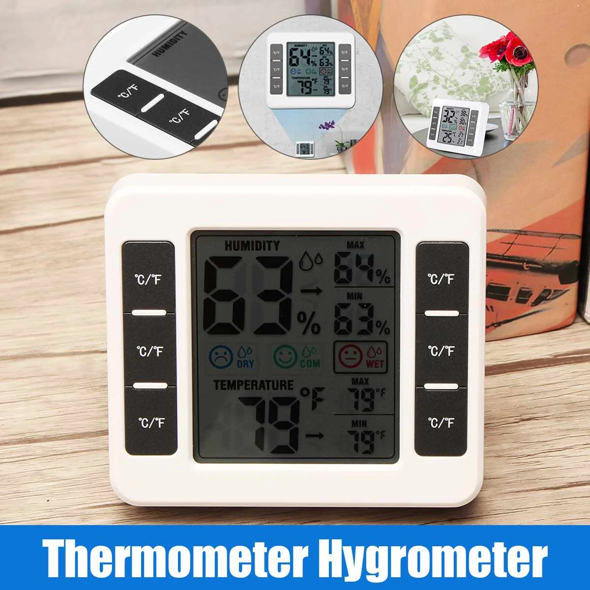 

LCD Digital Thermometer Hygromete Wall Table Temperature Humidity Meter Weather Station Indoor Outdoor Desktop Clocks