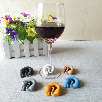 

Charms Gifts Party Silicone Cup Party Holiday DIY Decoration New Year Festival Animal Shape Label Marker Sticker Cat Wine Glass