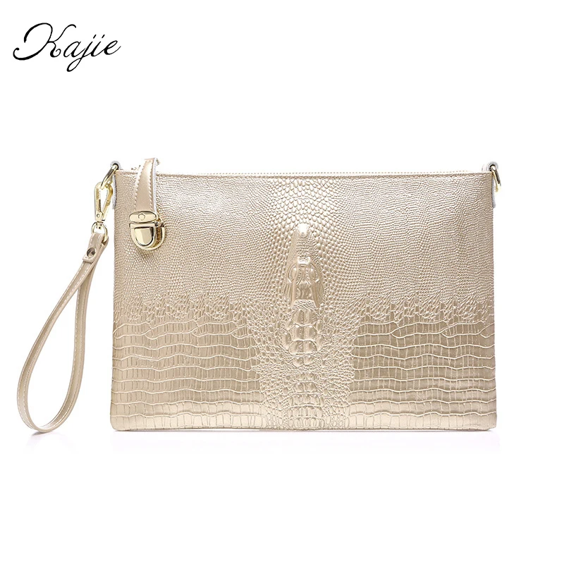 

Kajie 2019 Genuine Leather Crocodile Grain Chain Women's Women Envelope Day Clutch Evening Bag Female Clutches Shoulder Handbag