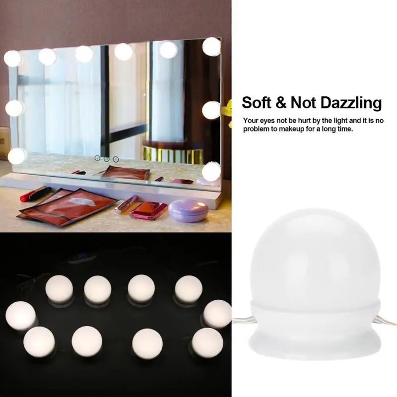 

10 LED Bulbs Makeup Vanity Mirror Lights 3 Colors Temperature Brightness Dimmable Bulb String Hollywood Style Makeup Mirror Lamp