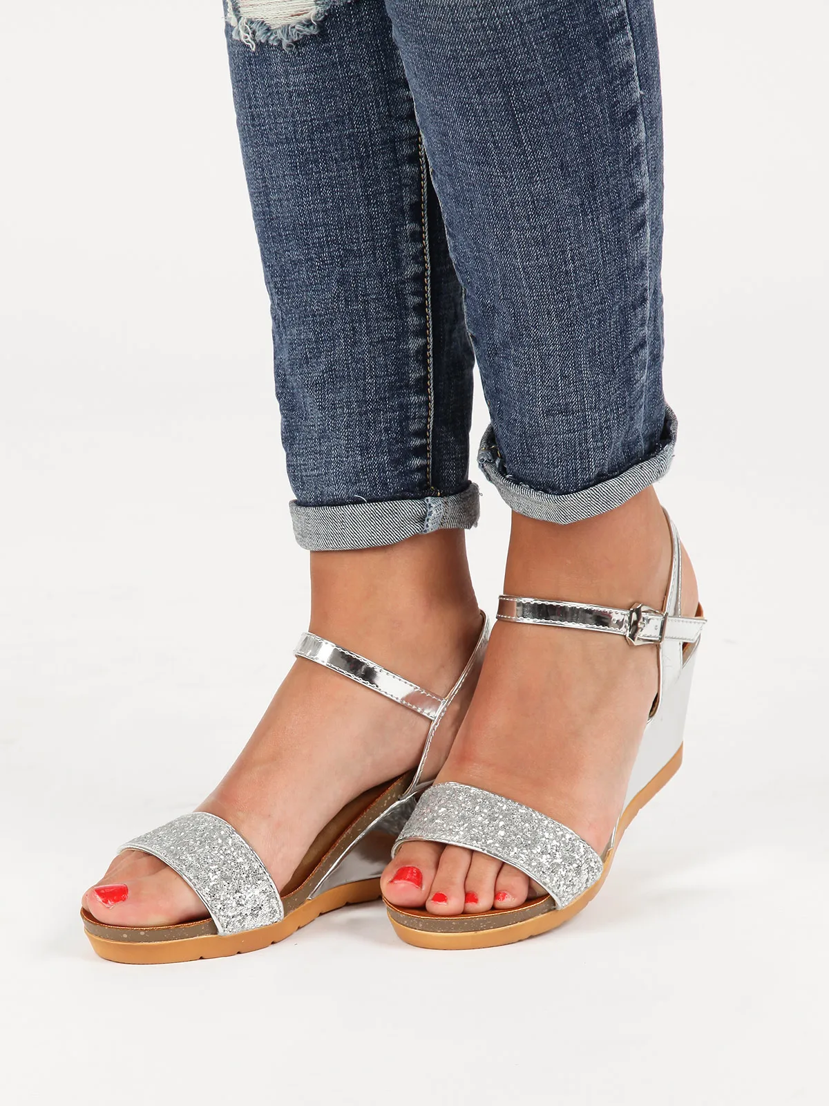 silver flat wedge sandals