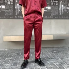 Men's Trousers 19 Summer New Loose Solid Color Fashion Satin Temperament Nine Points Pants Straight Youth Casual Men's Clothing