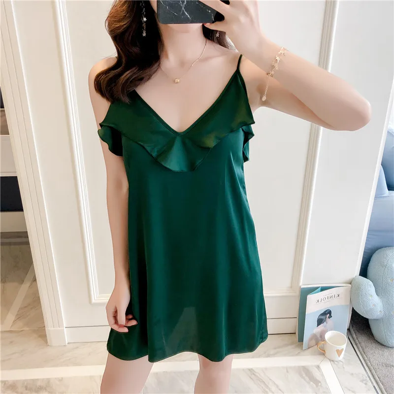 

Spring New Sexy Fashion Woman Nightdress Deep V Sexy Camisole Lotus Leaf Edge Temptation Night Skirt