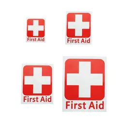 4 Размеры первой помощи виниловые самоклеящиеся этикетки водостойкие знаки Красный Крест безопасности здоровья белый 50x63/100x125/150x175/225x275 мм