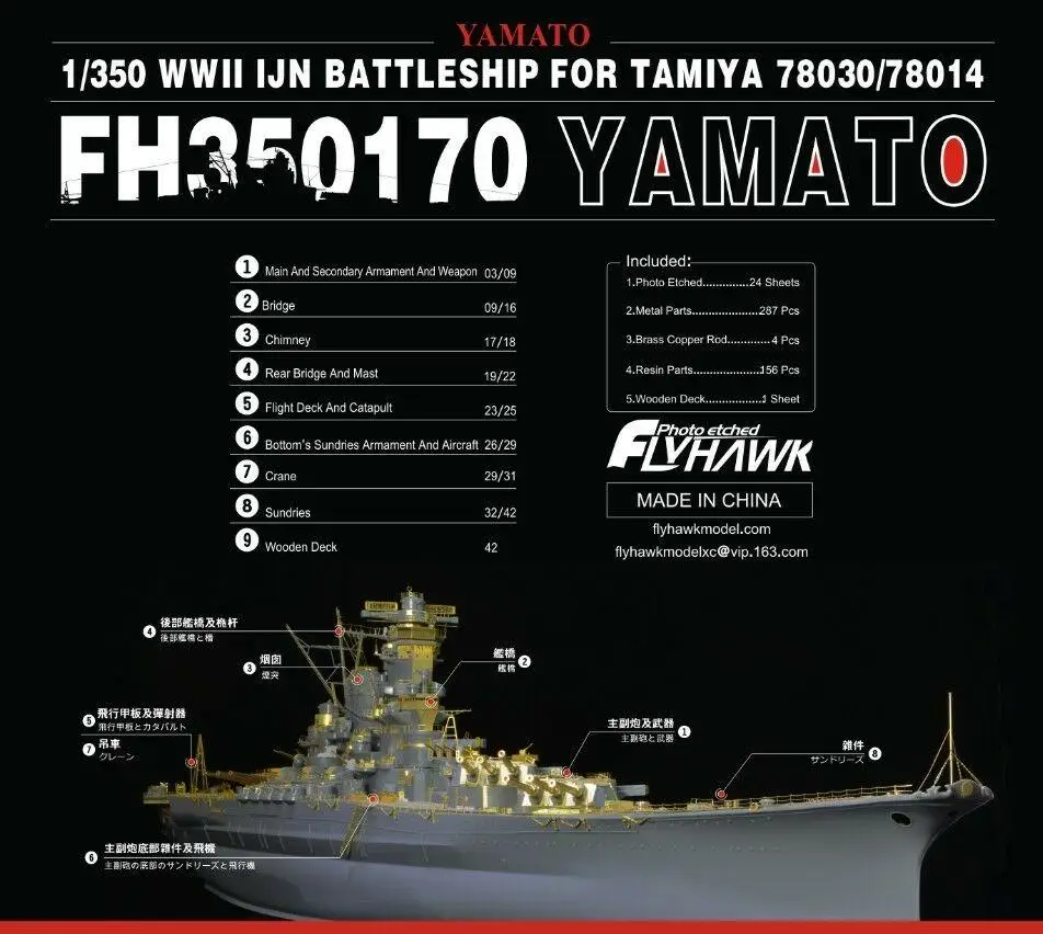 Flyhawk 350170 1/350 IJN Yamato для Tamiya наивысшего качества