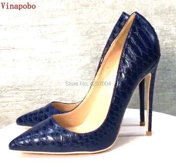 

Vinapobo Sexy Women Snake Print High Heel wedding Shoes Italian Style Navy Blue Fashion Ladies Extremely Stilettos High High