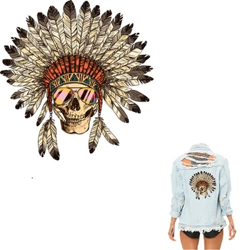 

COSBILL Skull patch Indians Style Patches For Clothing 20*20 CM Iron On Applique Washable Decoration Heat Transfer Y-029