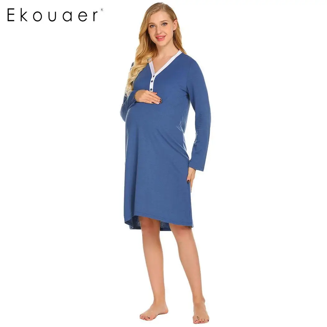 Ekouaer ночная рубашка с длинным рукавом для женщин беременных кормления