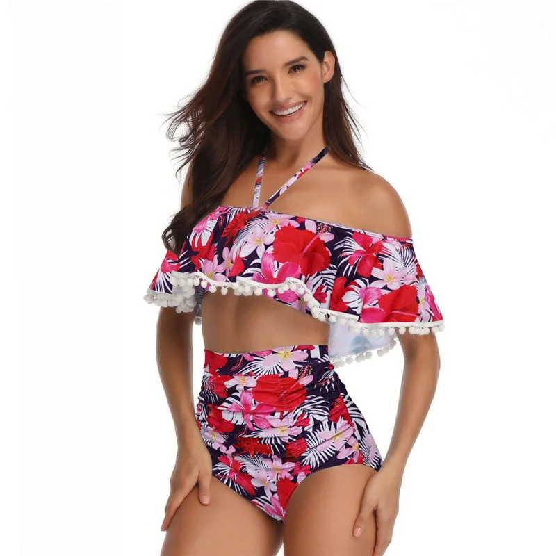 

2019 Summer Mommy Clothes For Mother Daughter Swimsuit Mum Girl Floral Vintage Bikini Mom Outfits Family Matching Swimwear