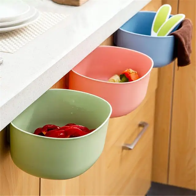 Cheap PVC Cupboard Door Hanging Trash Can Kitchen Cabinet Door Garbage Bin Holder Built-in Storage Box Food Sundries Storage Box