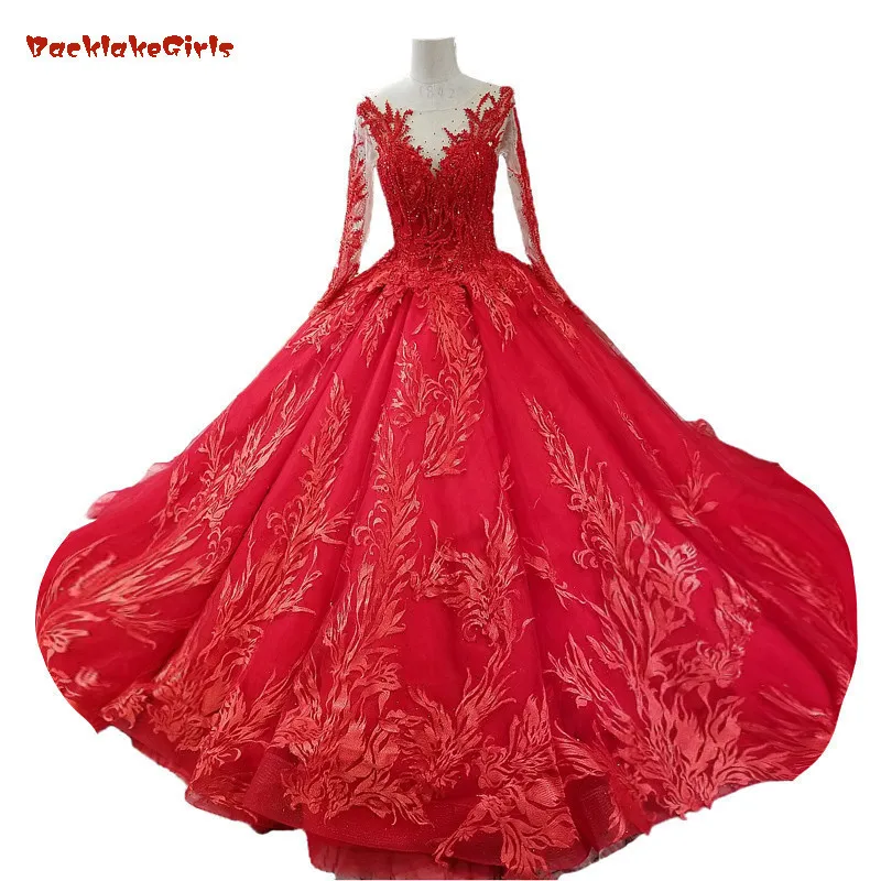 2018 с красным кружевом винтажные Свадебные платья с v-образным вырезом собор Шлейфы для свадебных платьев бальное платье, vestidos Noivas Fotos реалов