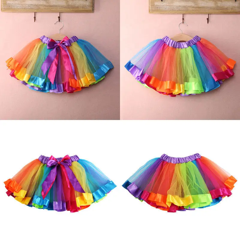 2019 New Fashion 2 8Years Kids Lovely Colorful Tutu Skirt Girls Rainbow