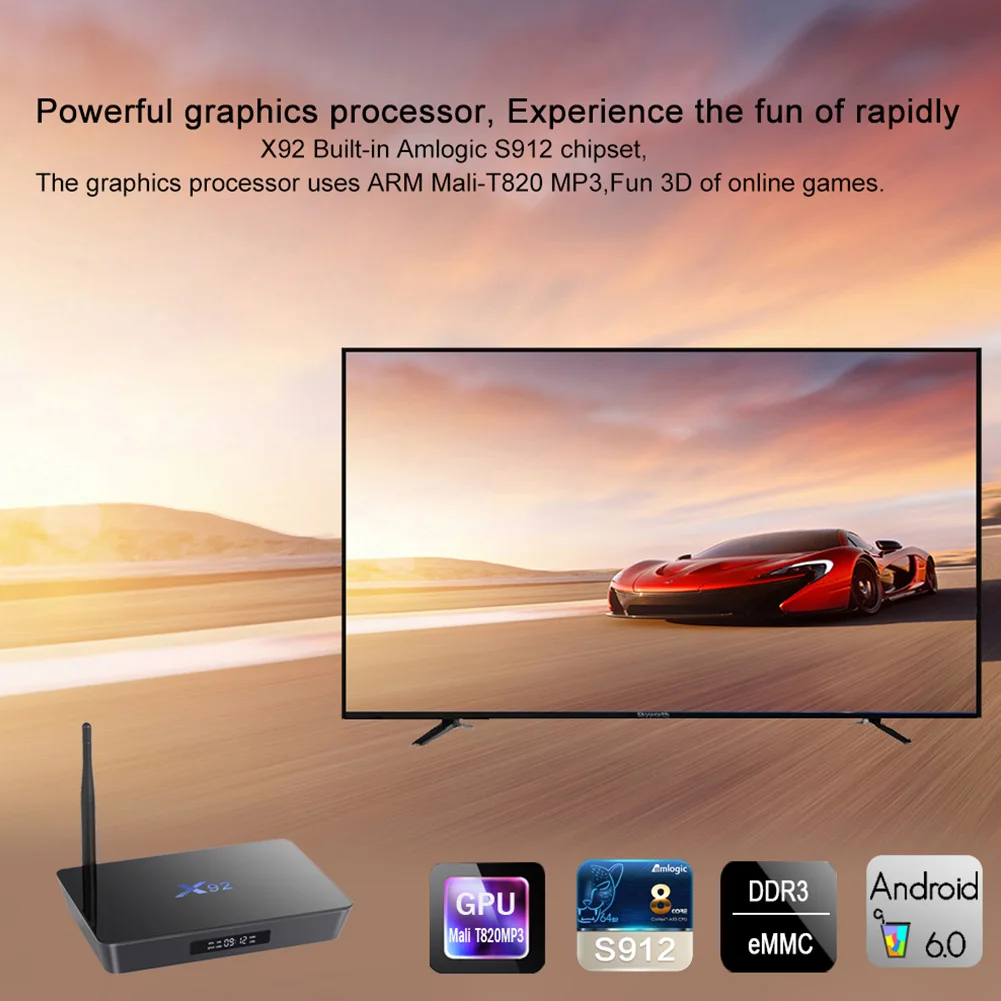 

3GB+16GB Amlogic S912 TV Box 4K Dual Media Player X92 Mali-T820 Smart WIFI Android 7.1 4K*2K HD