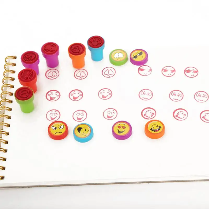 12PCS Children Toy Stamps Cartoon Smiling Face Emoji Kids Seal For Scrapbooking Stamper DIY Painting Photo Album Decor
