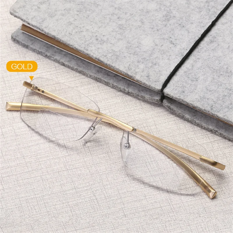 

YOOSKE Men Rimless Bifocal Reading Glasses Women Aluminum magnesium Frame Presbyopic Eyeglasses Diopter +1.0 +1.5 +2.0 +2.5 +3.0