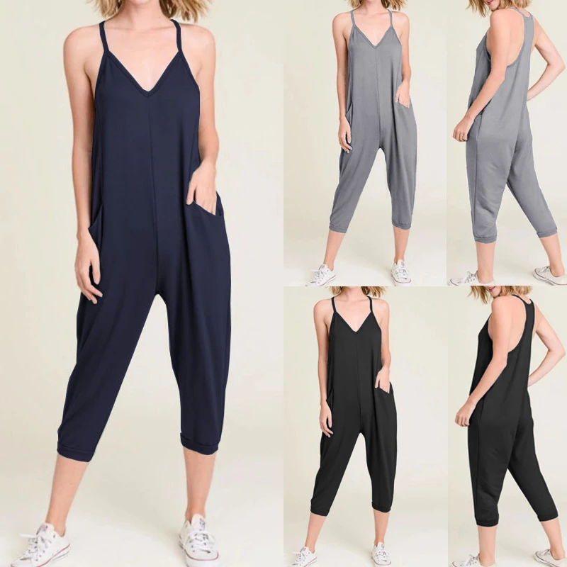 

Plus Size Celmia Women Sexy Straps Jumpsuits 2019 Summer Romper Sleeveless Casual Loose Harem Pants Playsuit Beach Overalls 5XL