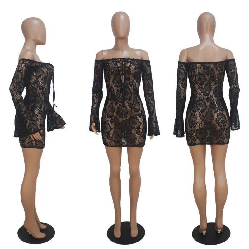 MUXU черное кружевное платье женские сексуальные прозрачные платья vestidos одежда