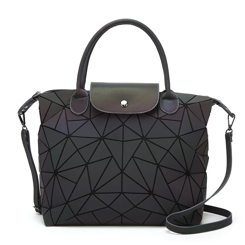 

New Women Bag Geometric Sequins Mirror Saser Plain Folding Shoulder Bags Luminous Handbag Casual Tote Bucket Bag