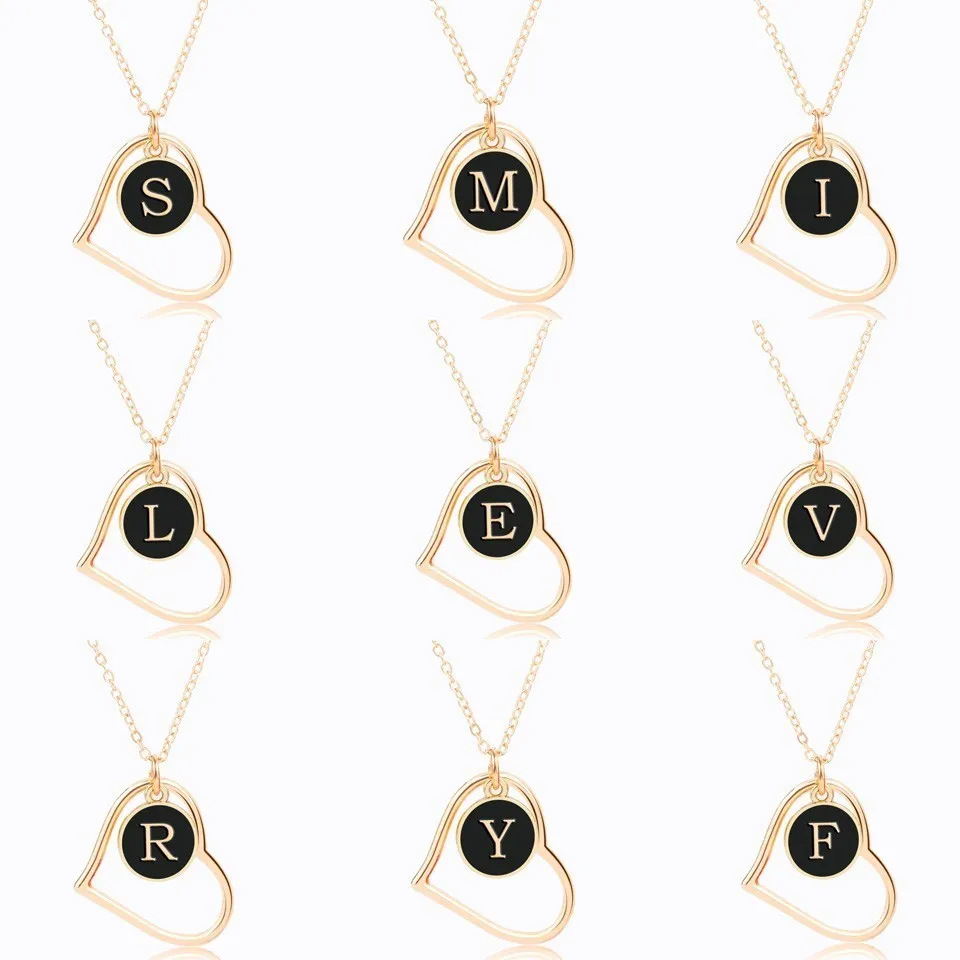 

Individuality Gold Letters Necklace Double Side Black Round Pendant Lettering A-Z Private Custom Necklaces&Pendants Couple Gifts