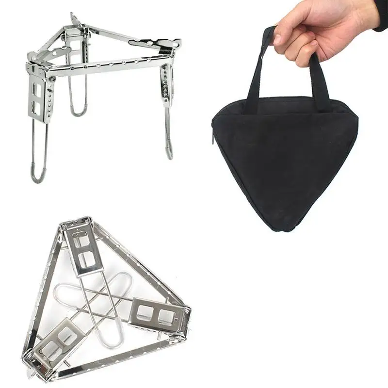 Al aire libre de acero inoxidable de olla Rack portátil plegable barbacoa titular Camping Picnic resistente de alta temperatura de horno de cocina