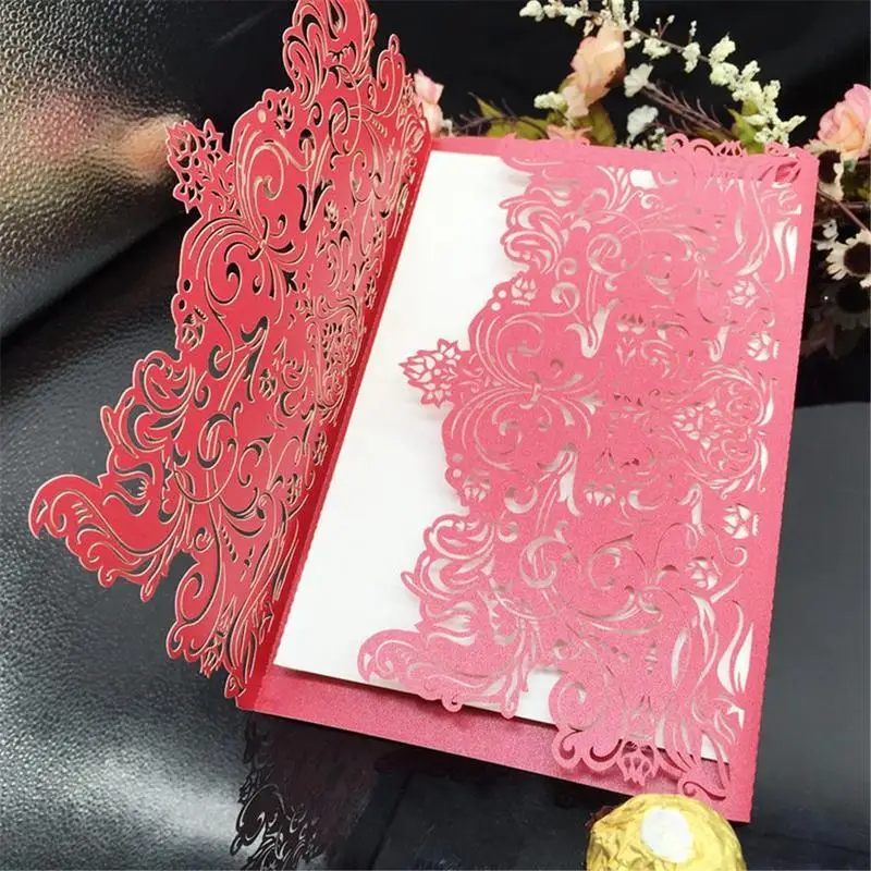  Festive Party Invitation Card 10 PCS Hollow Carved Wedding Invitation Card Without Base Card - 32992222540